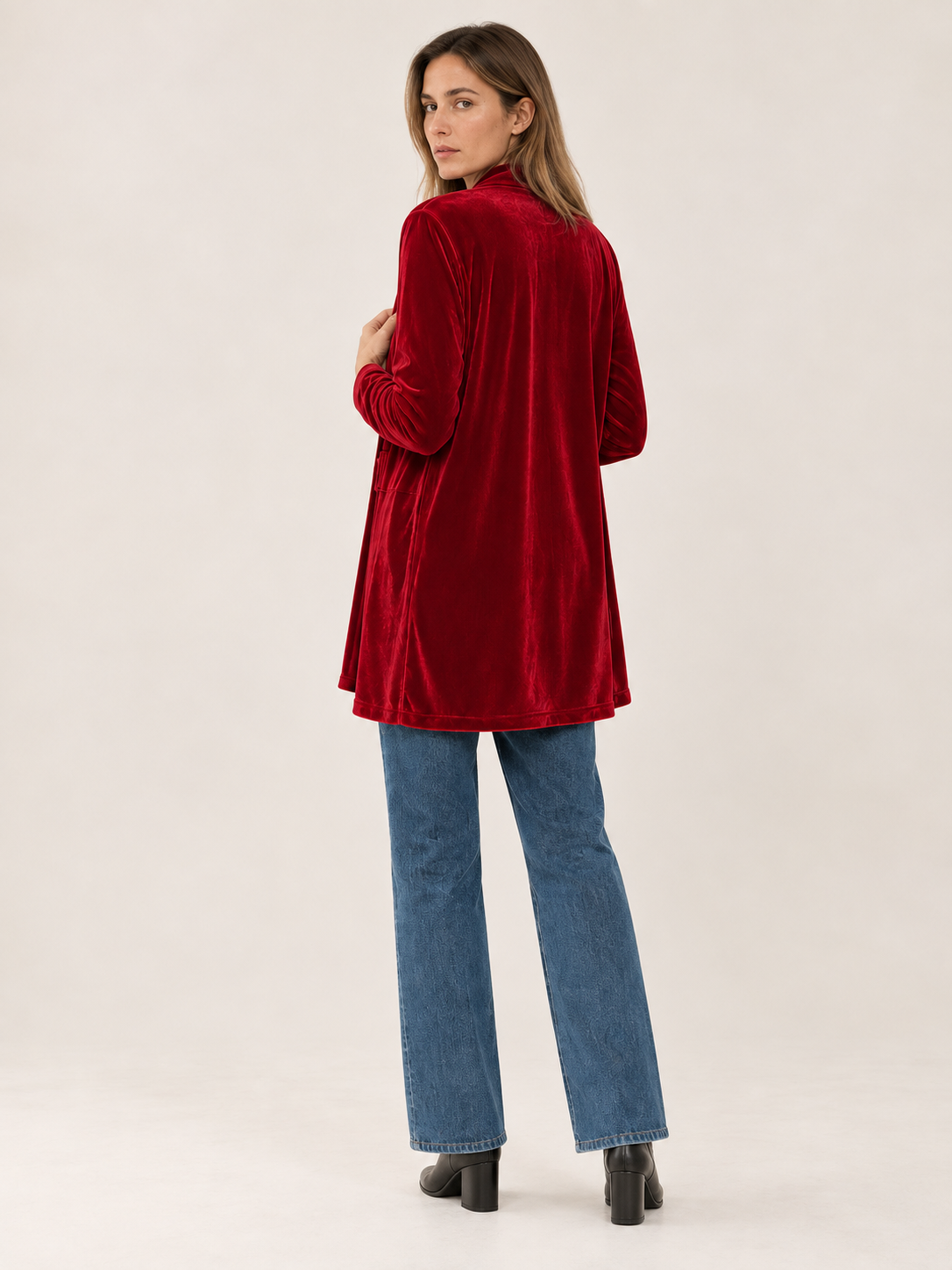 Velbourne | Women's Longline Velvet-Look Blazer