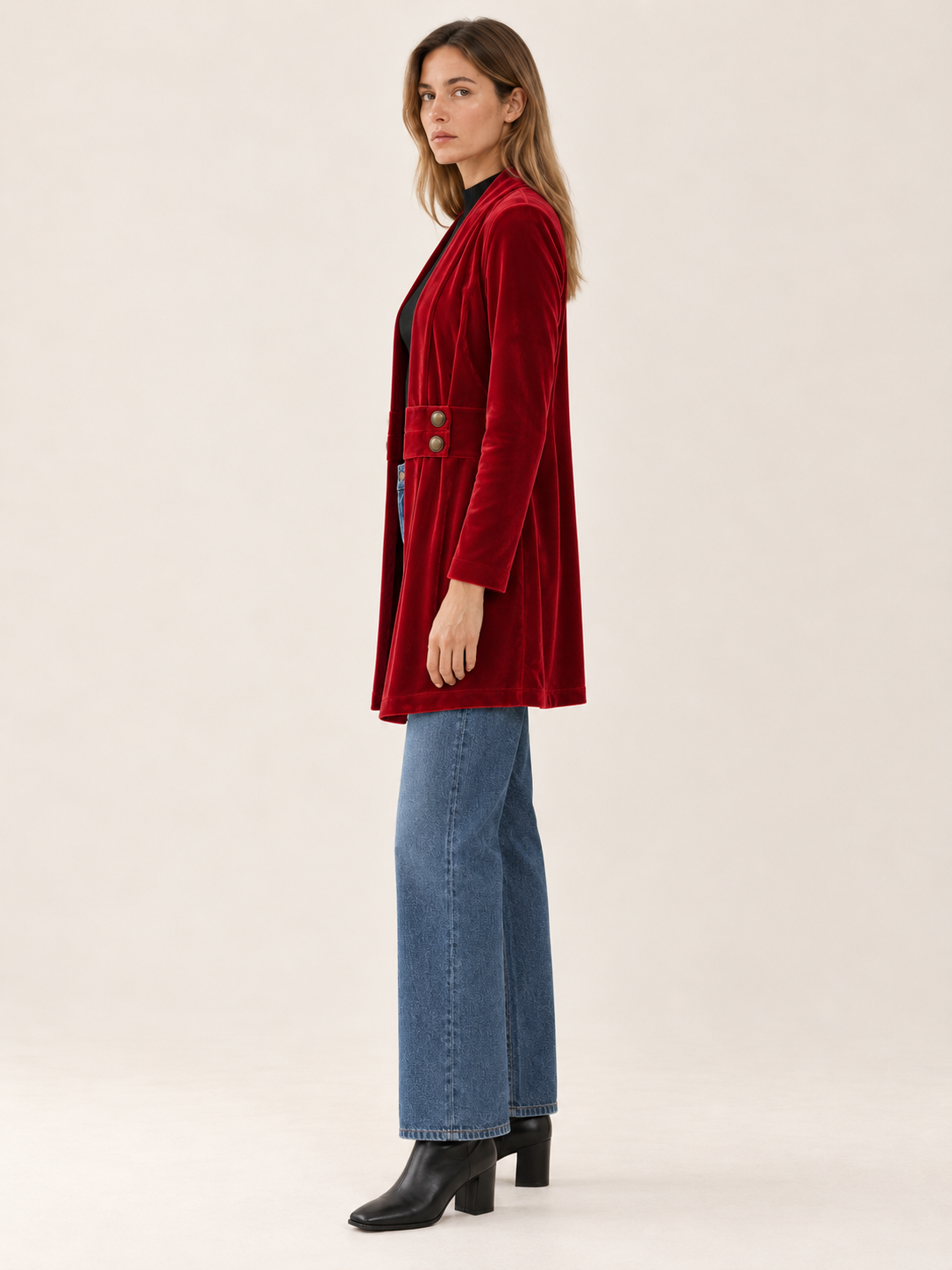 Velbourne | Women's Longline Velvet-Look Blazer