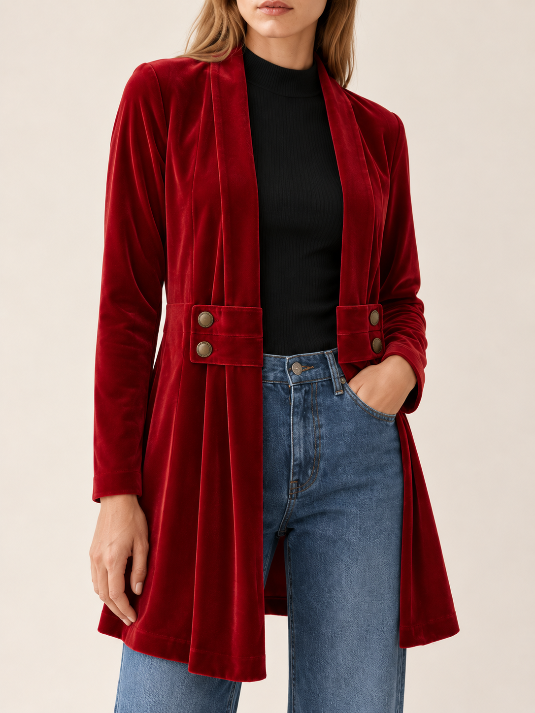 Velbourne | Women's Longline Velvet-Look Blazer