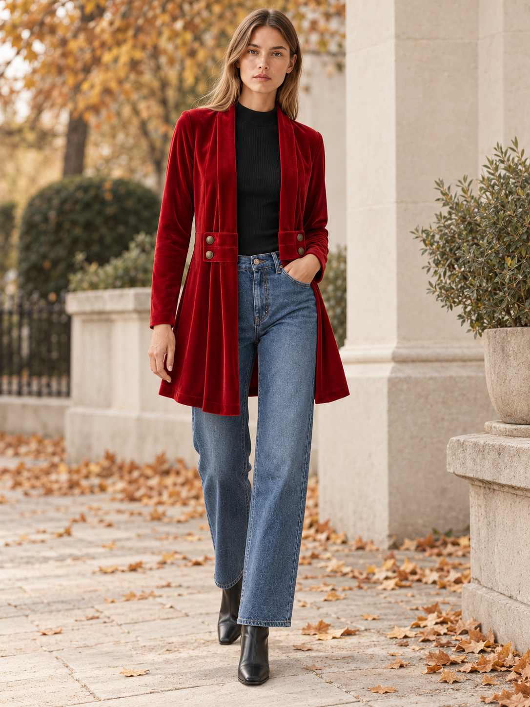 Velbourne | Women's Longline Velvet-Look Blazer