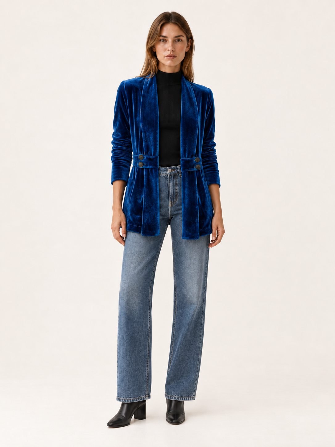 Velbourne | Women's Longline Velvet-Look Blazer