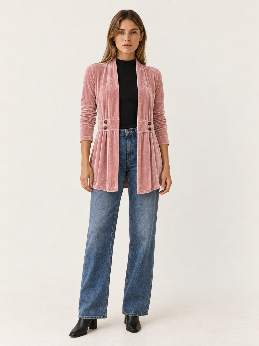 Velbourne | Women's Longline Velvet-Look Blazer