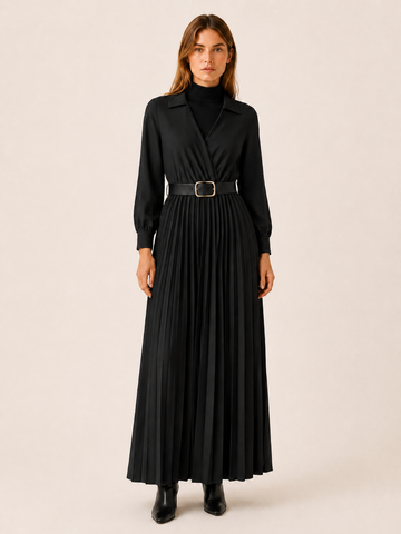 Velmirelle | Women’s Maxi Dress with Pleated Skirt and Belted Waist