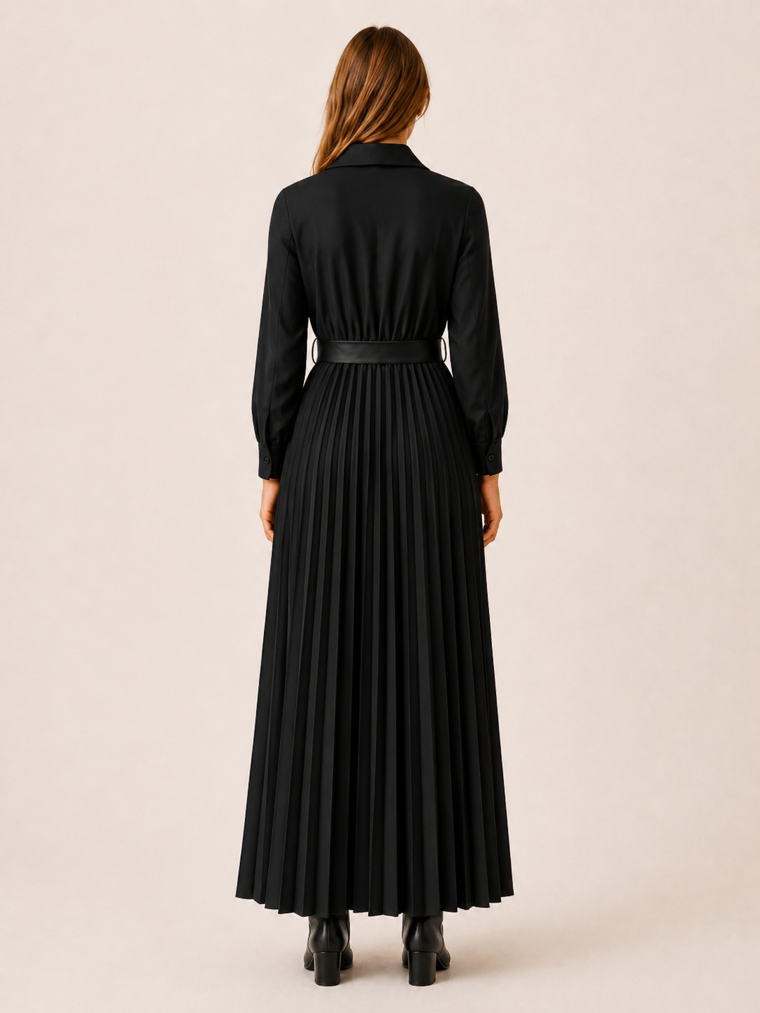 Velmirelle | Women’s Maxi Dress with Pleated Skirt and Belted Waist