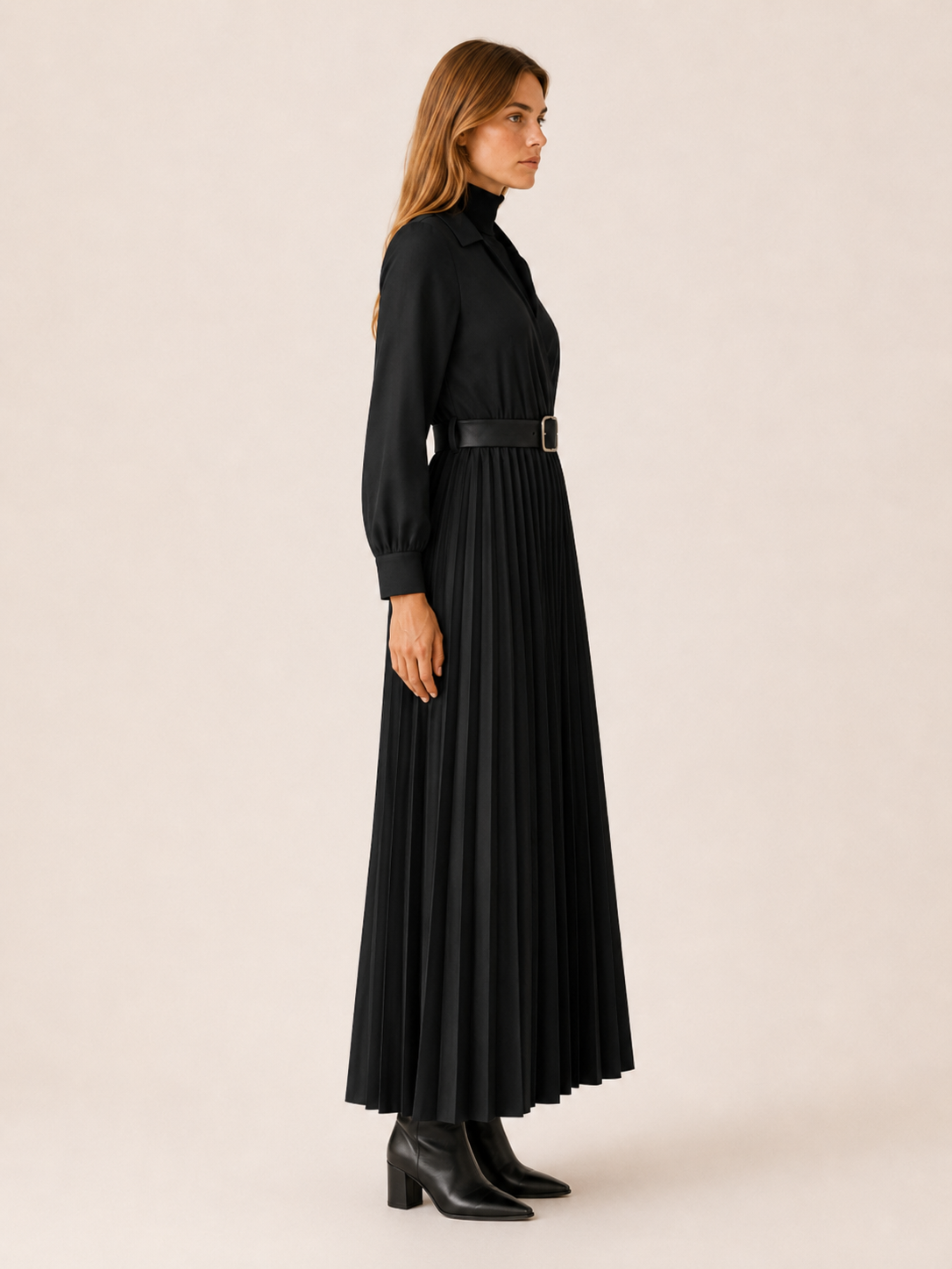 Velmirelle | Women’s Maxi Dress with Pleated Skirt and Belted Waist