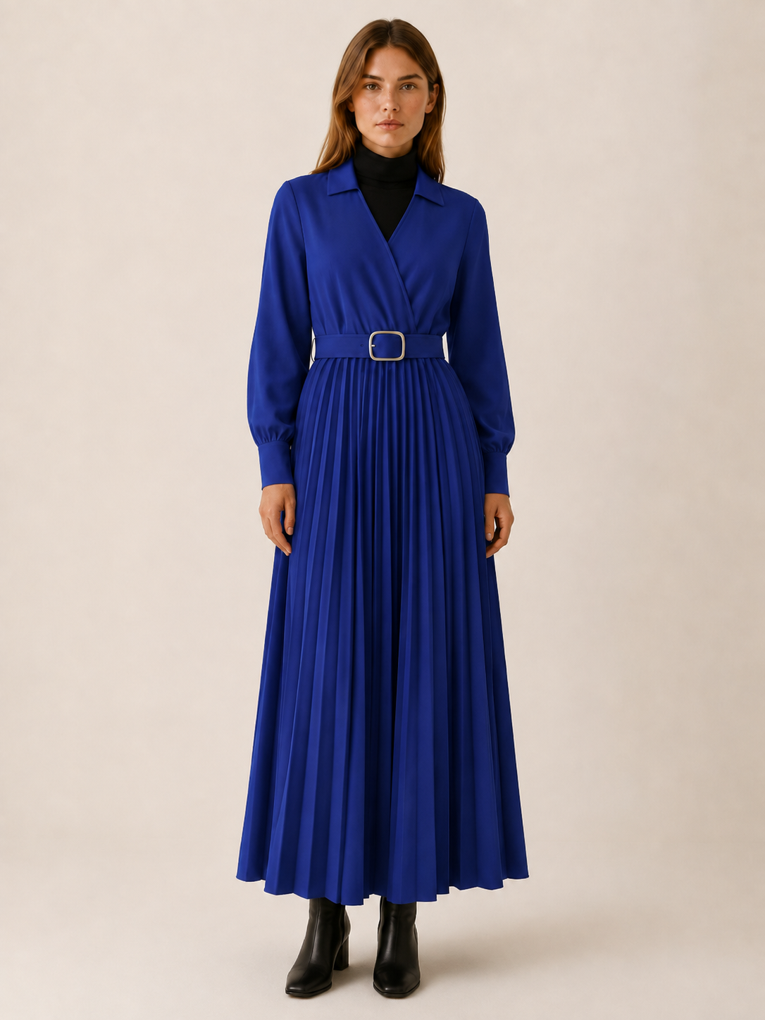 Velmirelle | Women’s Maxi Dress with Pleated Skirt and Belted Waist