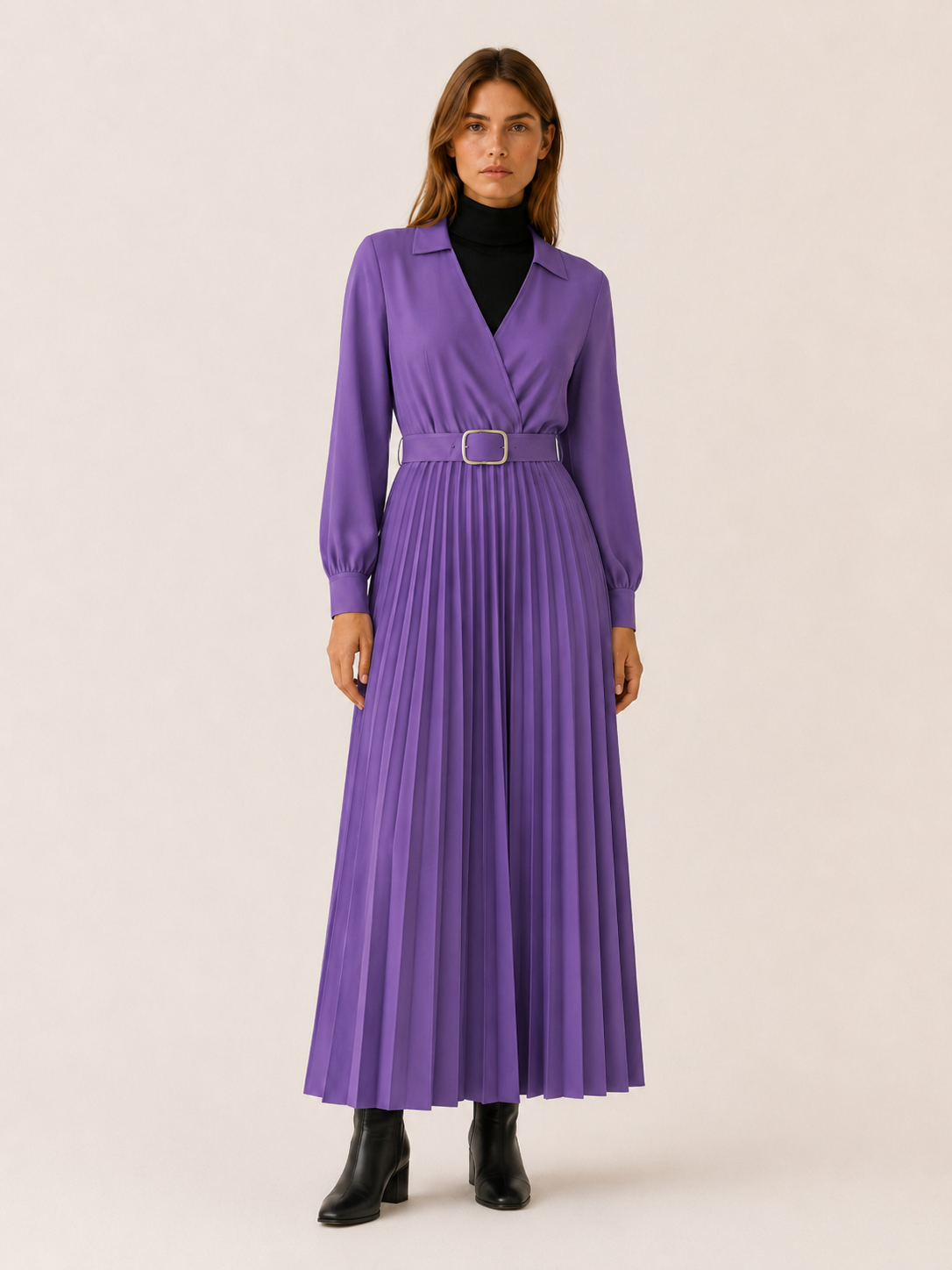 Velmirelle | Women’s Maxi Dress with Pleated Skirt and Belted Waist