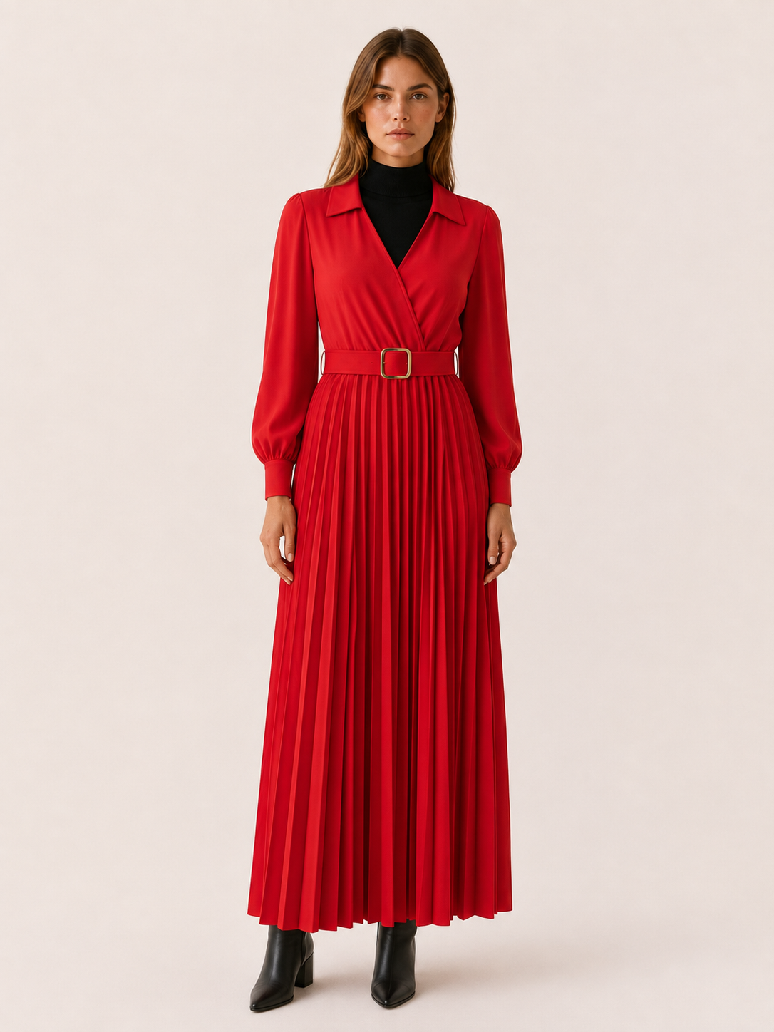 Velmirelle | Women’s Maxi Dress with Pleated Skirt and Belted Waist