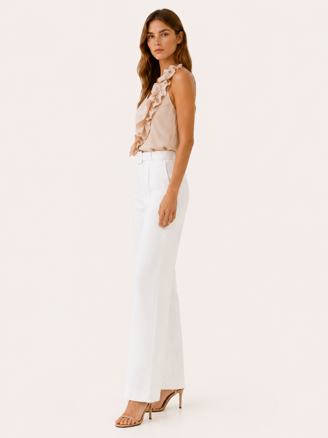 Velora | Ruffle Top with V Neck Asymmetric Detail