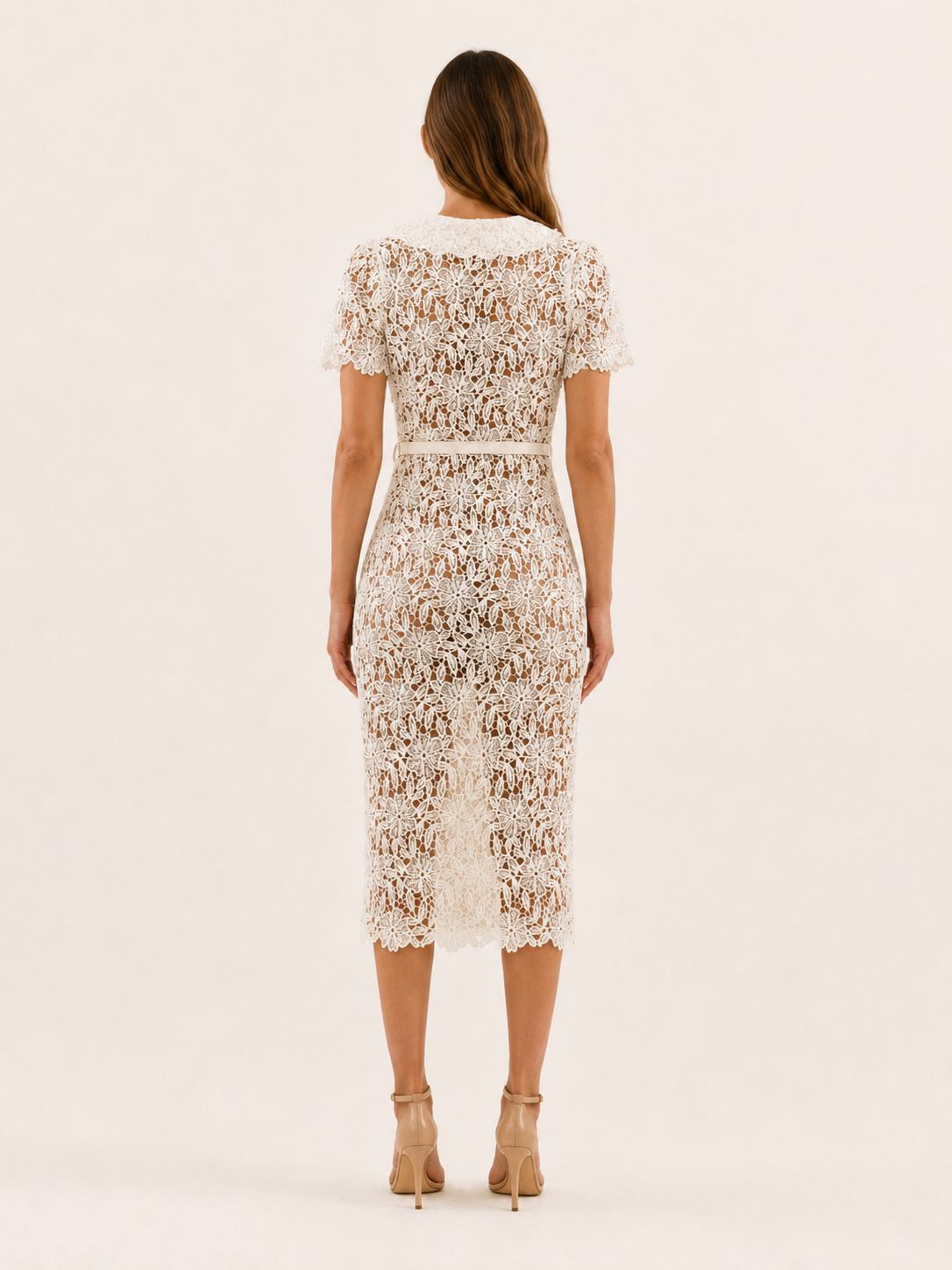 Veloriax | Lace Midi Dress with Button Front Belted Waist