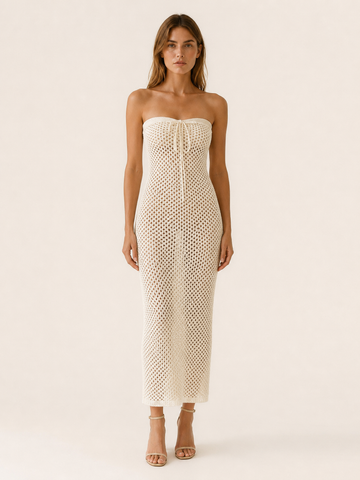 Veskara | Crochet Maxi Dress with Strapless Cover-Up Fit