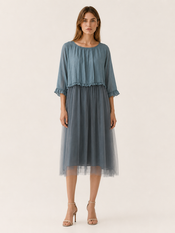 Vesta | Tulle Midi Dress with Chiffon Patchwork Summer Dress