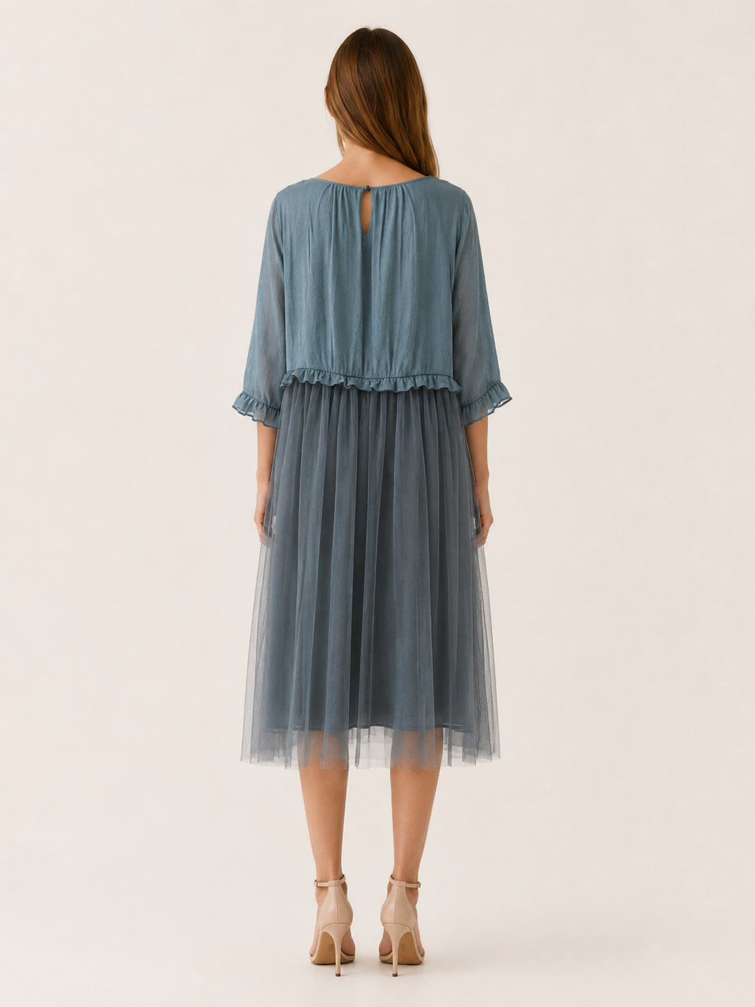 Vesta | Tulle Midi Dress with Chiffon Patchwork Summer Dress
