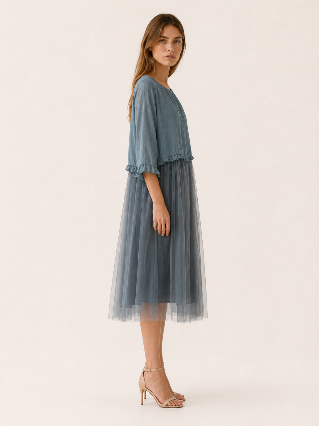 Vesta | Tulle Midi Dress with Chiffon Patchwork Summer Dress