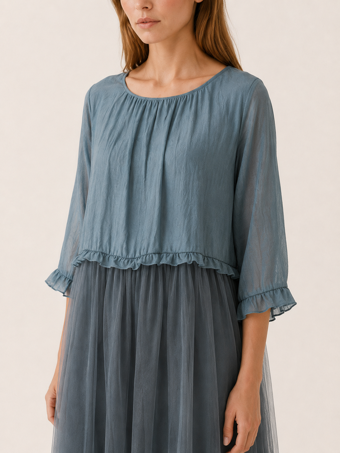 Vesta | Tulle Midi Dress with Chiffon Patchwork Summer Dress