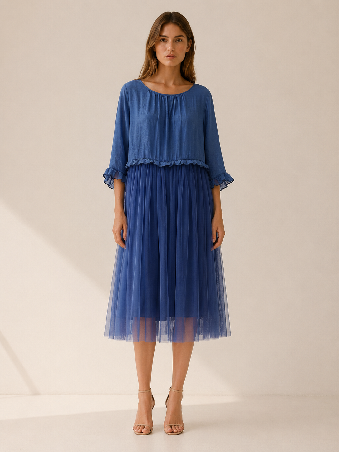 Vesta | Tulle Midi Dress with Chiffon Patchwork Summer Dress
