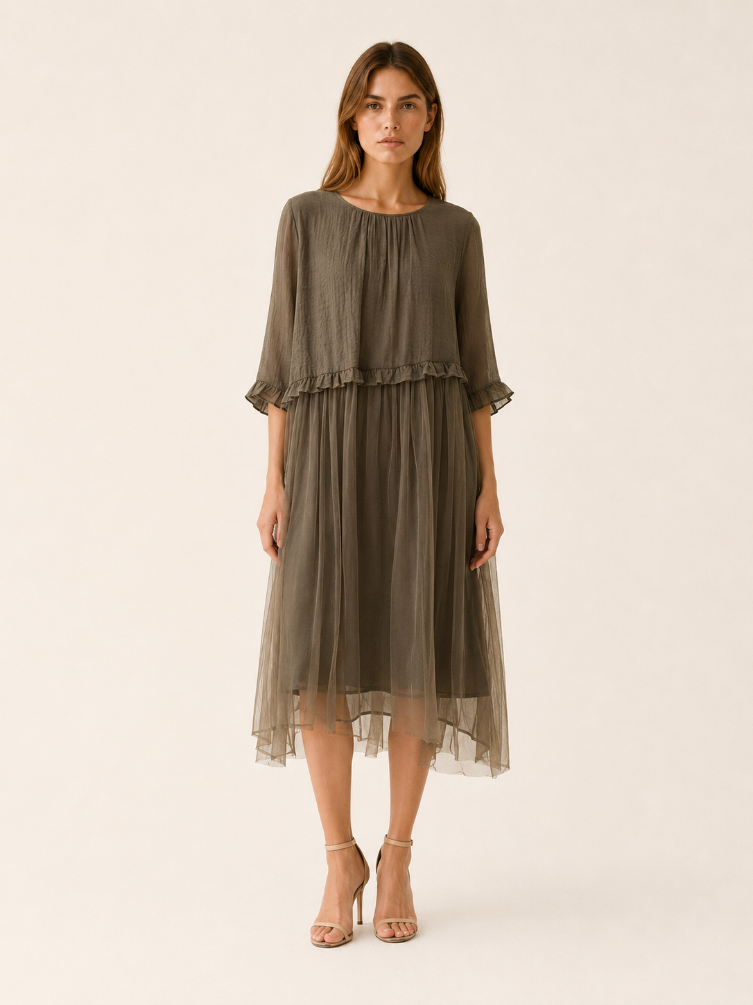 Vesta | Tulle Midi Dress with Chiffon Patchwork Summer Dress