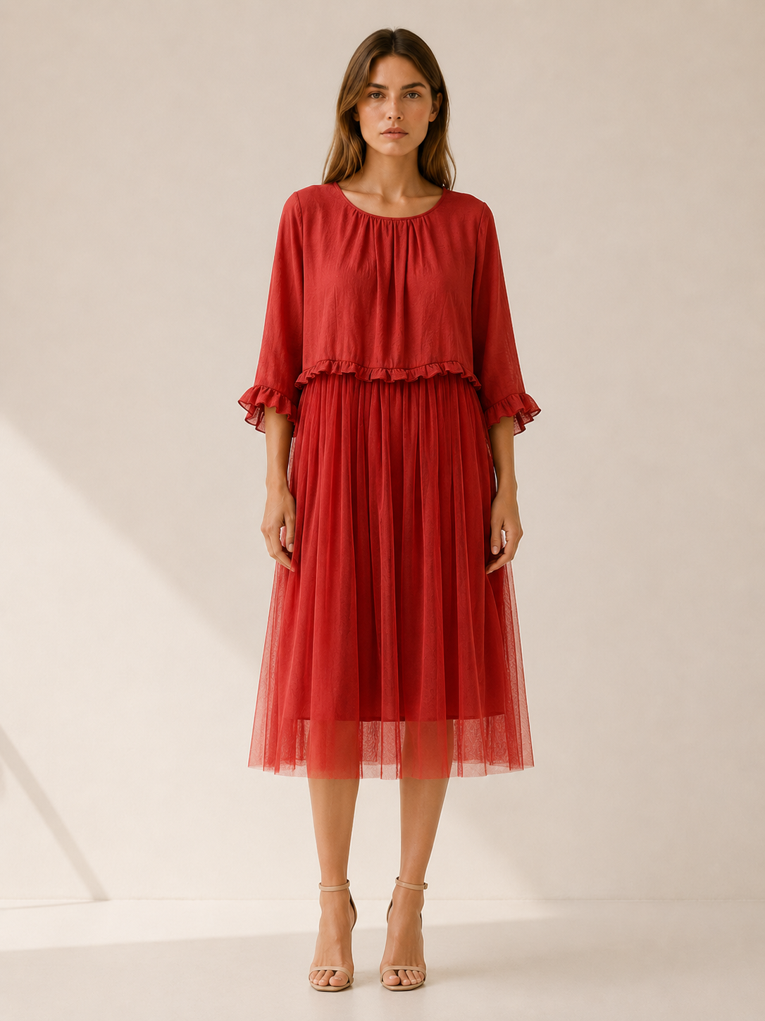 Vesta | Tulle Midi Dress with Chiffon Patchwork Summer Dress