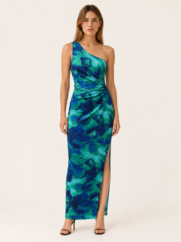 Veydria | Floral Maxi Dress with One Shoulder Side Slit