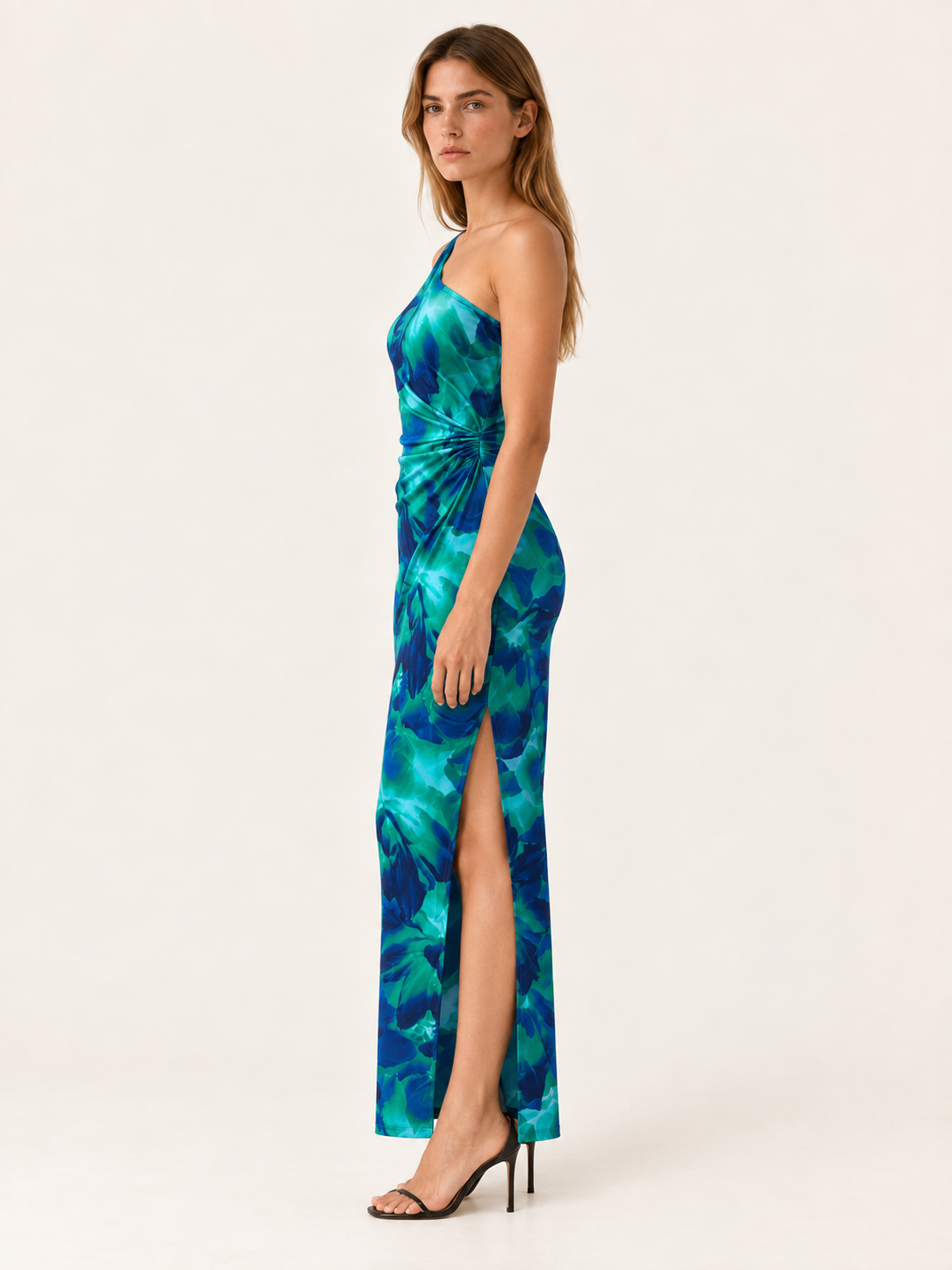 Veydria | Floral Maxi Dress with One Shoulder Side Slit