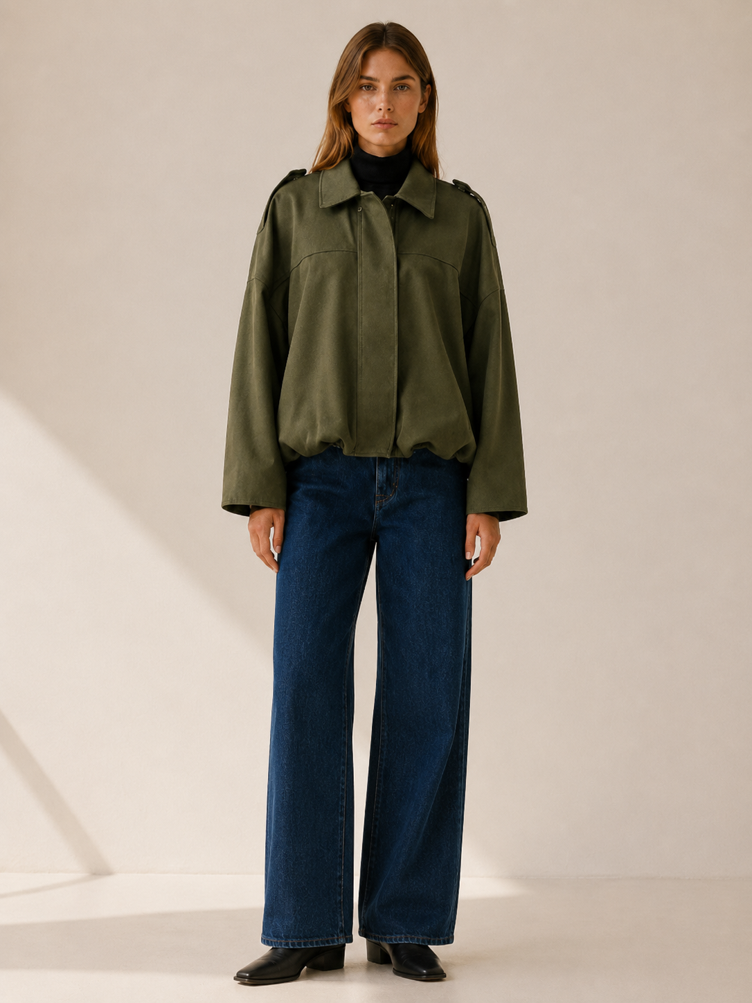 Virelia | Women's Collared Cropped Bomber Jacket