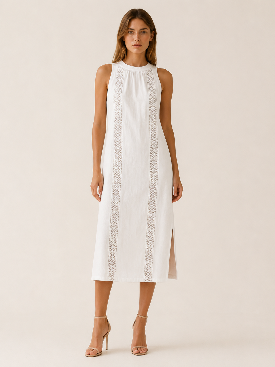 Virelle | Lace Midi Dress with Sleeveless High Neck