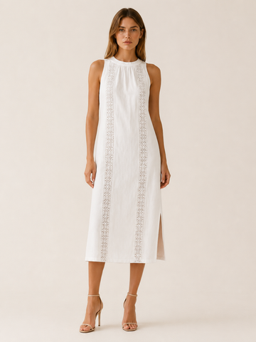 Virelle | Lace Midi Dress with Sleeveless High Neck