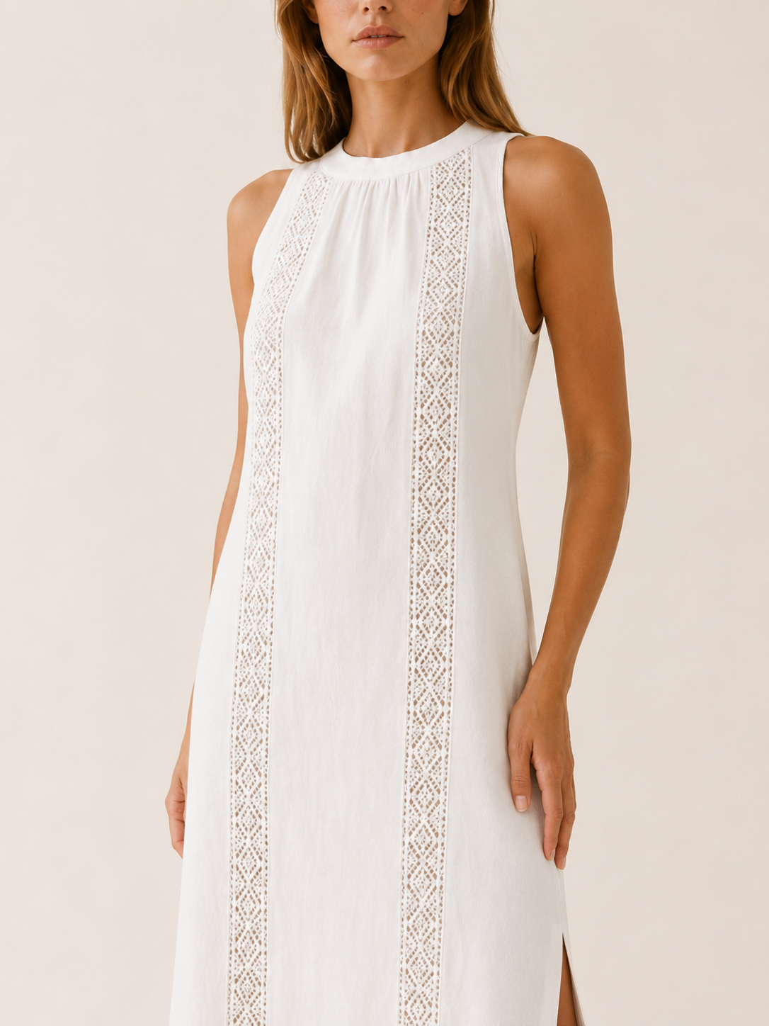 Virelle | Lace Midi Dress with Sleeveless High Neck