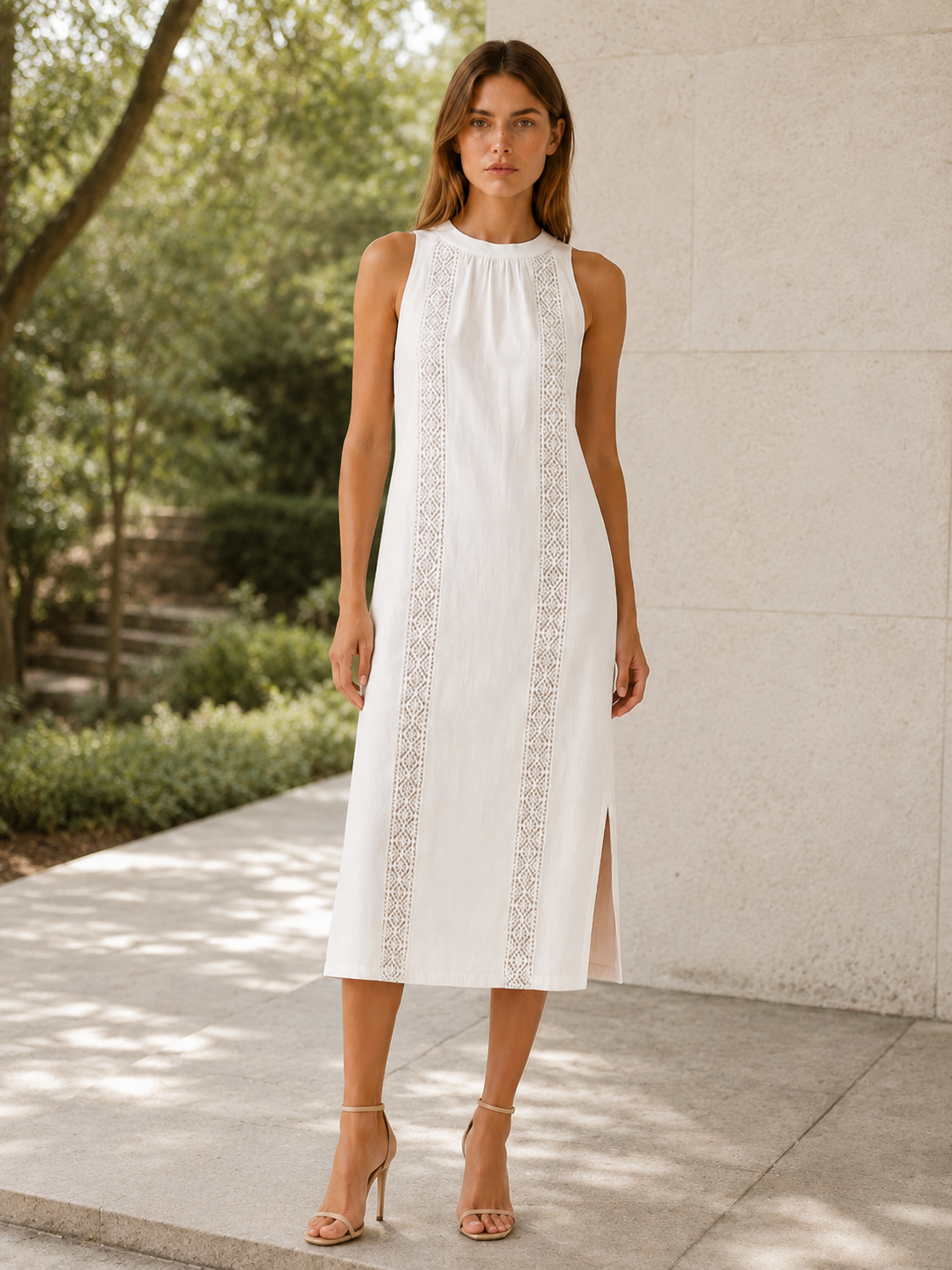 Virelle | Lace Midi Dress with Sleeveless High Neck