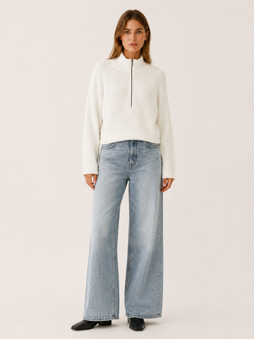 Viresta | Half Zip Sweater with High Collar and Relaxed Fit