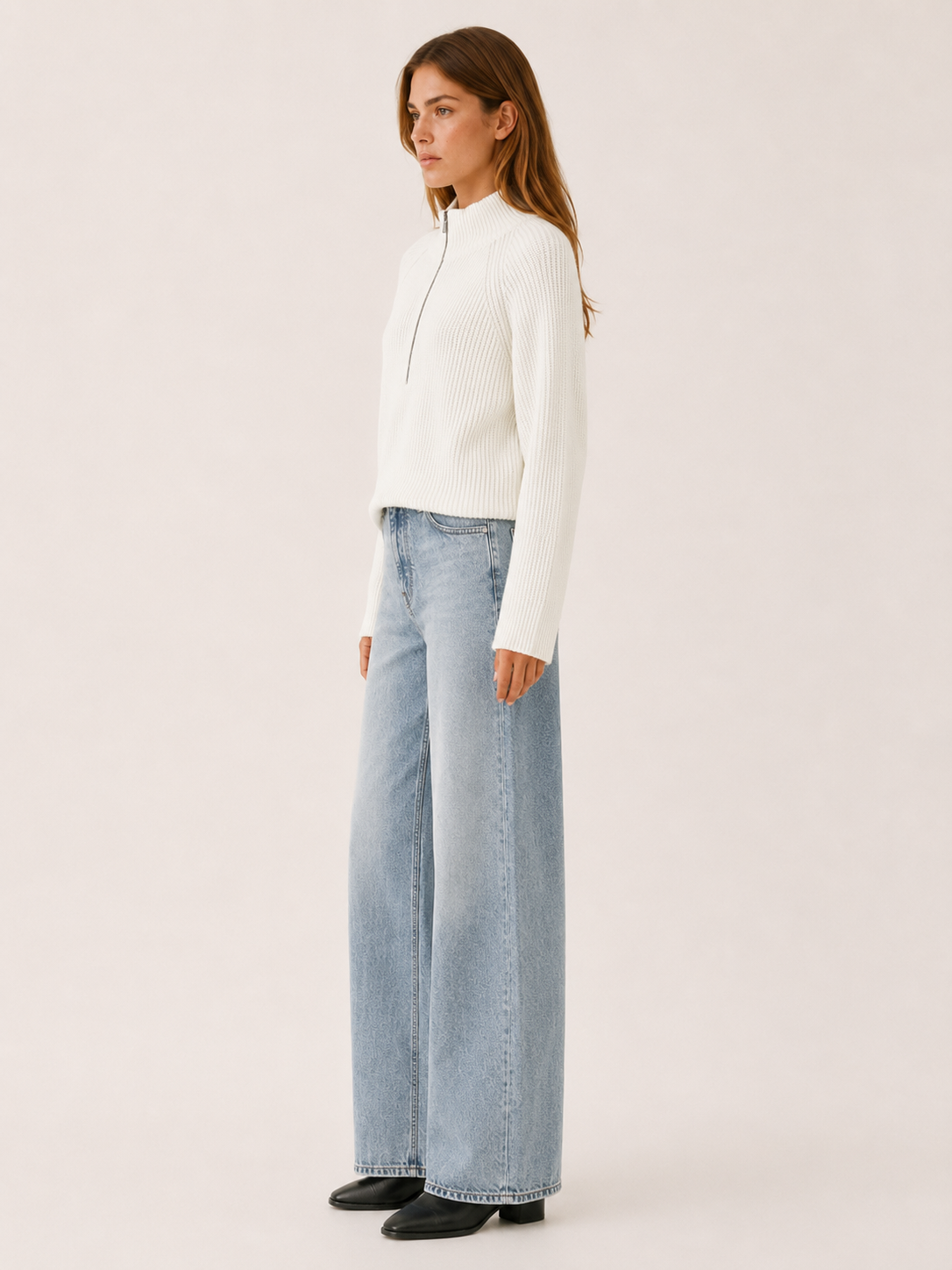 Viresta | Half Zip Sweater with High Collar and Relaxed Fit