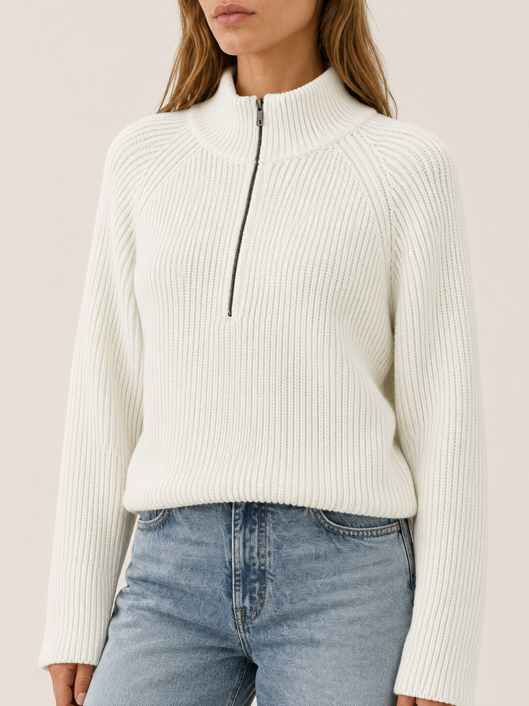 Viresta | Half Zip Sweater with High Collar and Relaxed Fit