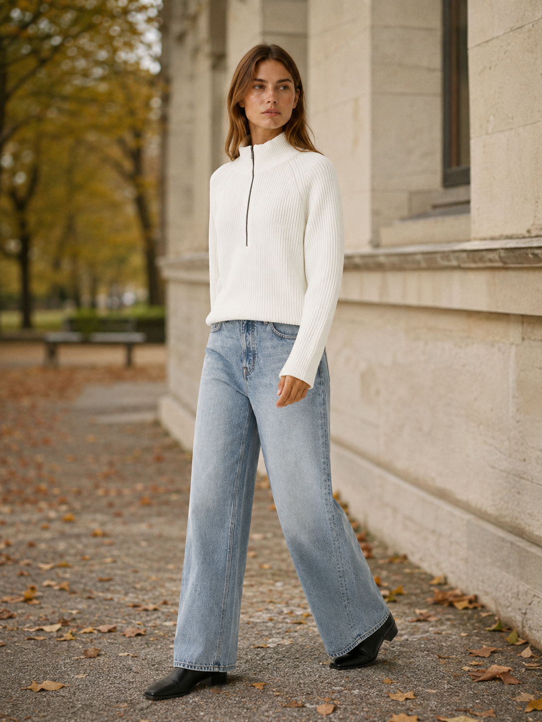 Viresta | Half Zip Sweater with High Collar and Relaxed Fit