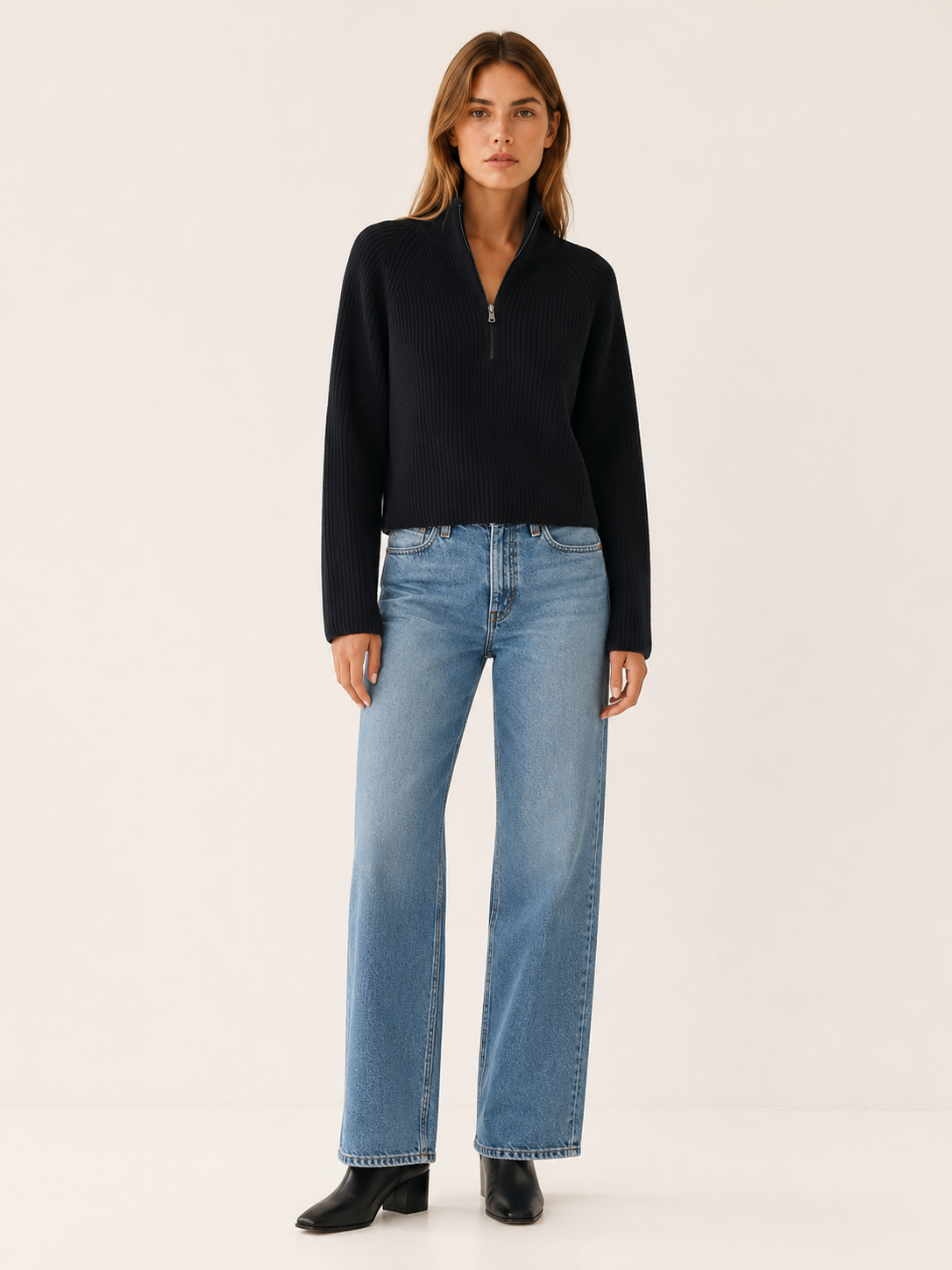 Viresta | Half Zip Sweater with High Collar and Relaxed Fit