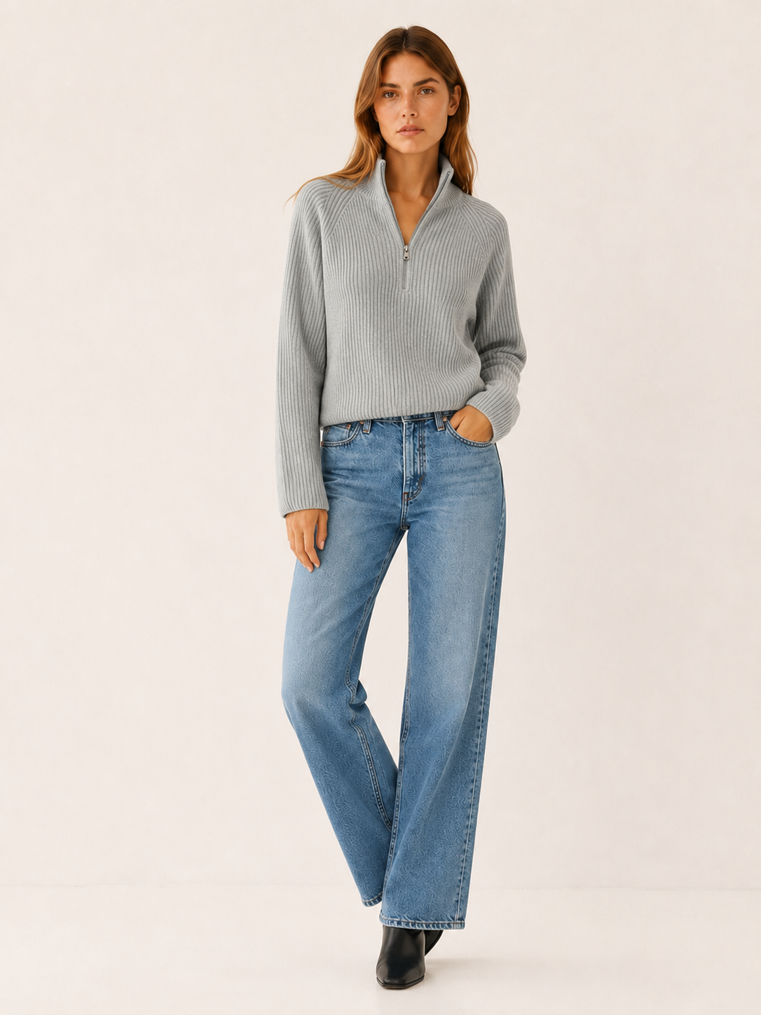 Viresta | Half Zip Sweater with High Collar and Relaxed Fit