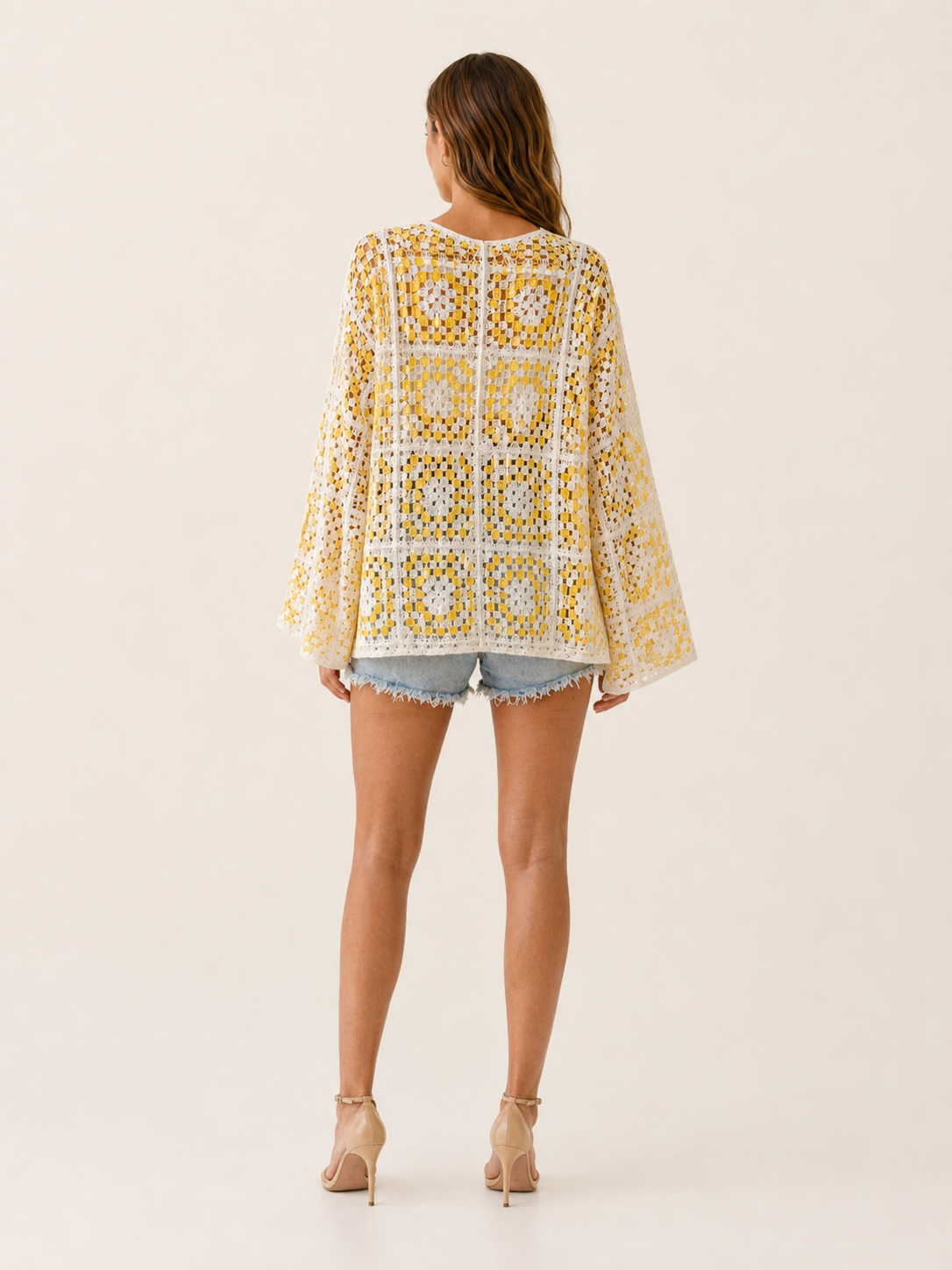Viretta | Crochet Cardigan with Plaid Pattern Open Front