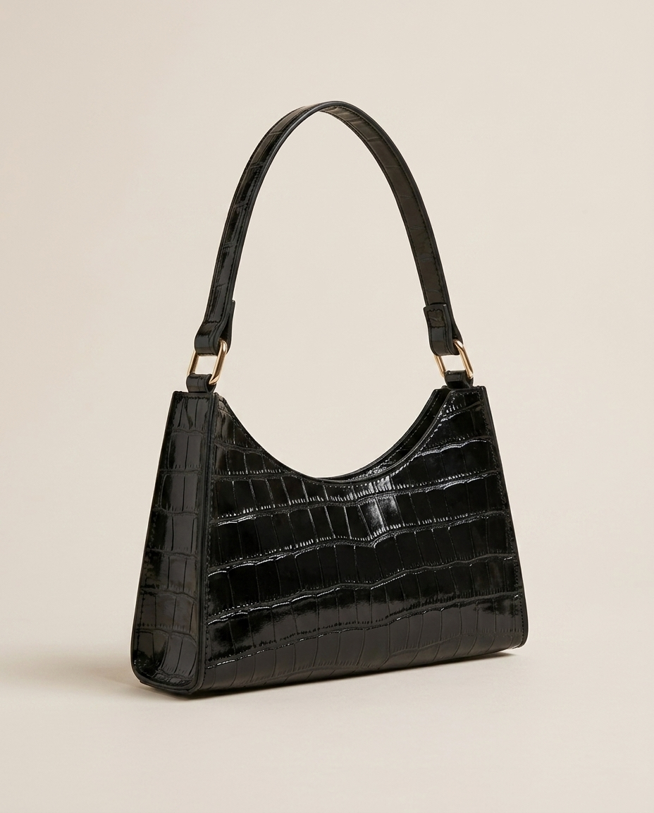 Vireya | Croc Effect Shoulder Bag with Zip Closure