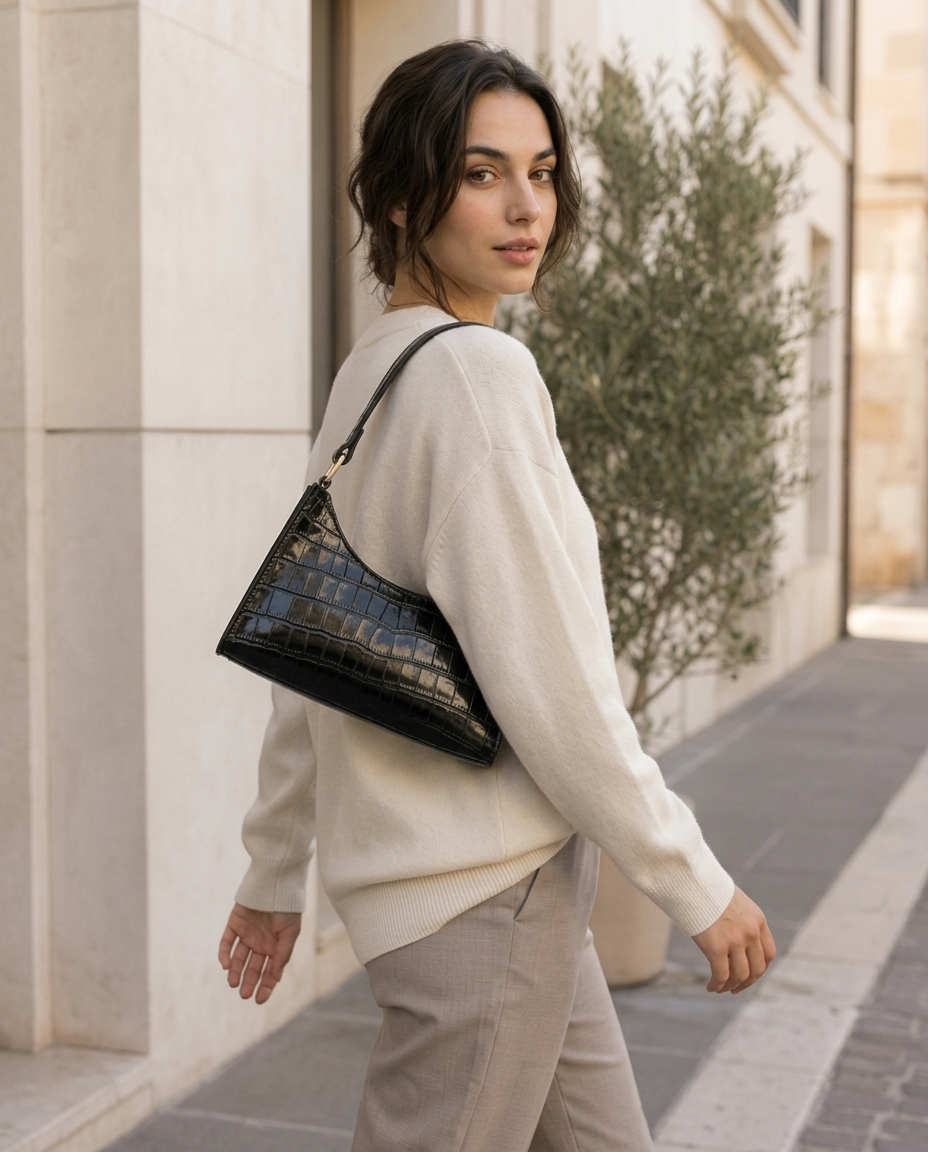 Vireya | Croc Effect Shoulder Bag with Zip Closure