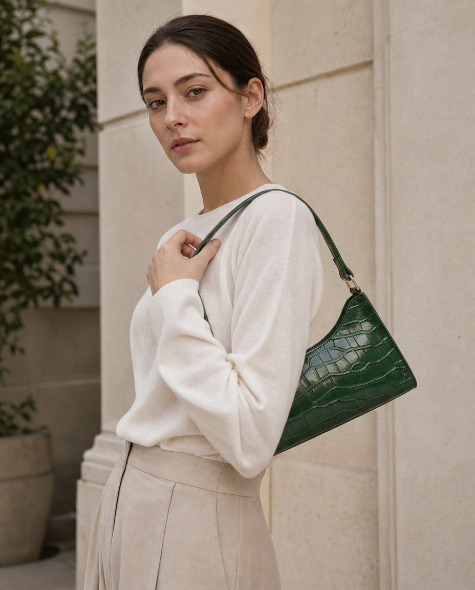 Vireya | Croc Effect Shoulder Bag with Zip Closure