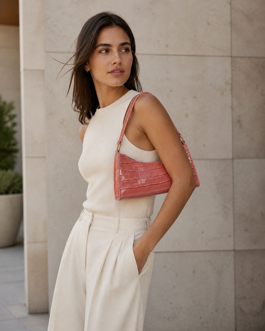 Vireya | Croc Effect Shoulder Bag with Zip Closure