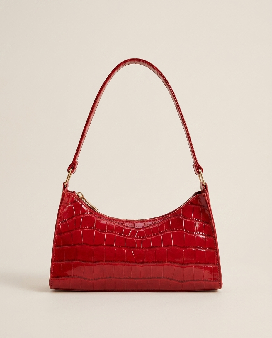 Vireya | Croc Effect Shoulder Bag with Zip Closure