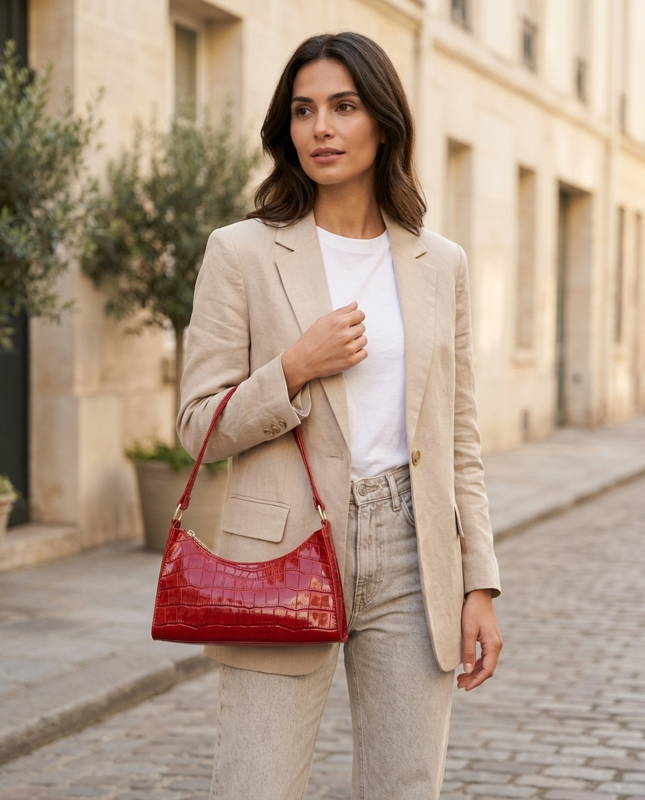 Vireya | Croc Effect Shoulder Bag with Zip Closure