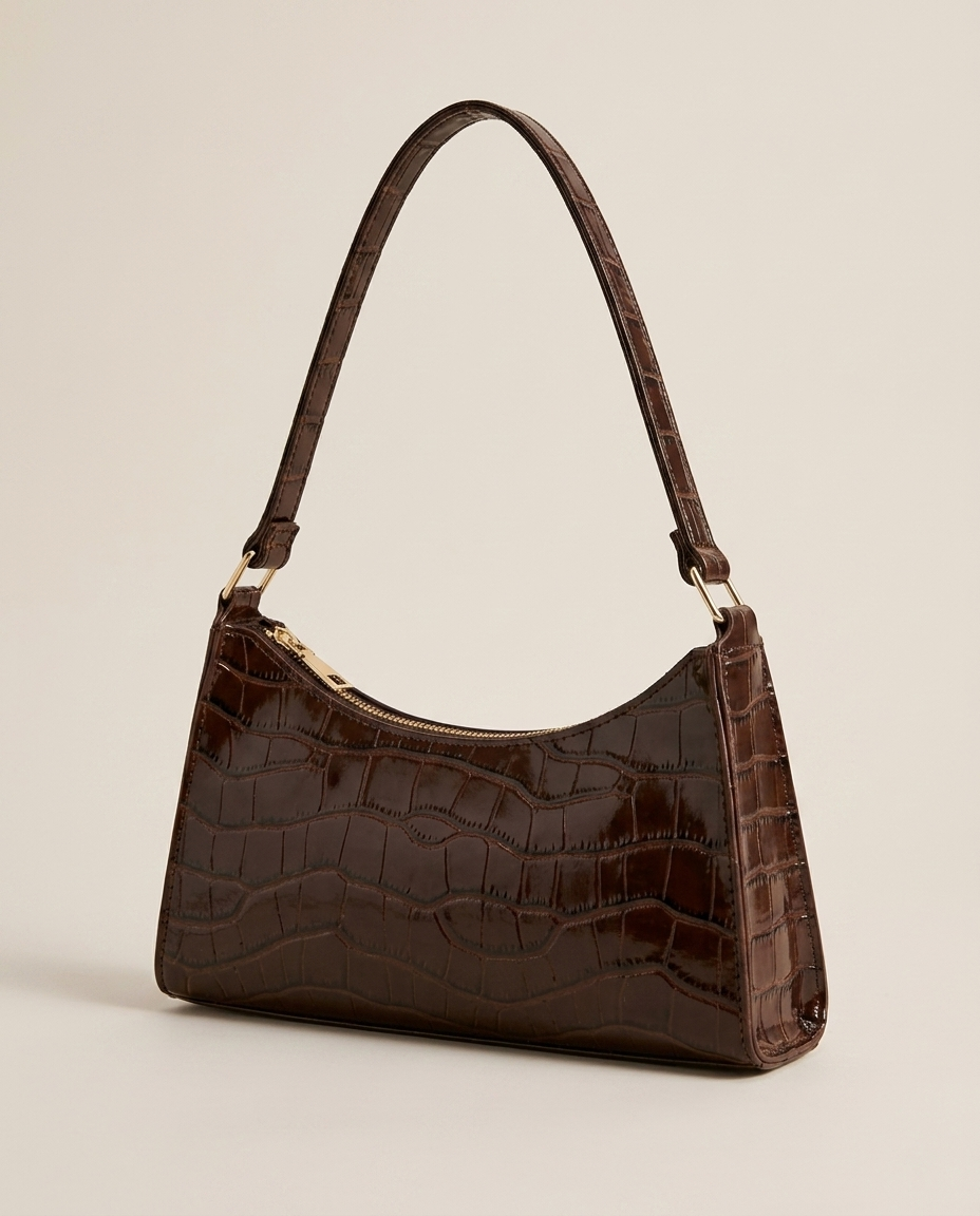 Vireya | Croc Effect Shoulder Bag with Zip Closure