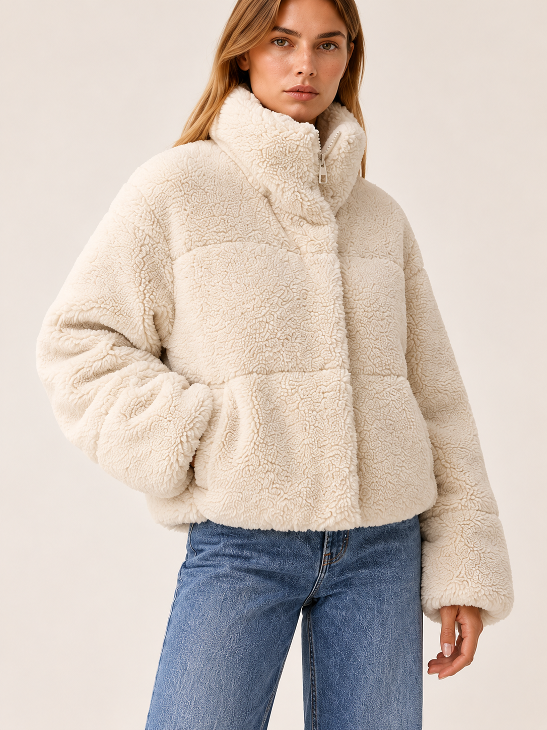 Vivian | Women's Cropped Teddy Puffer Jacket Winter