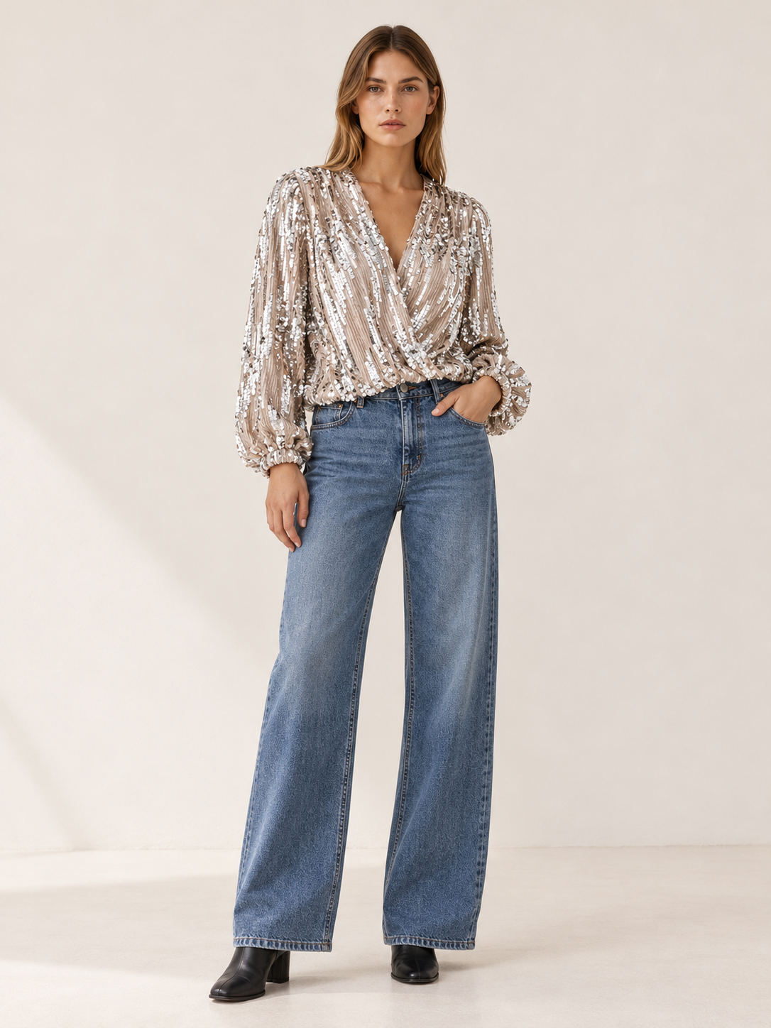 Wendeline | Women's Balloon Sleeve Sequin Top Fall Holiday Party