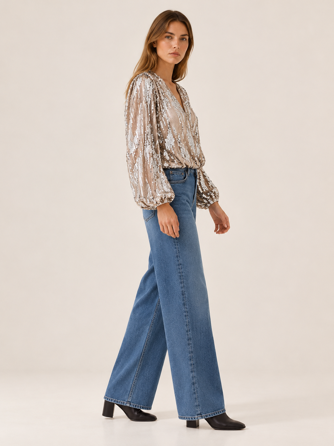 Wendeline | Women's Balloon Sleeve Sequin Top Fall Holiday Party