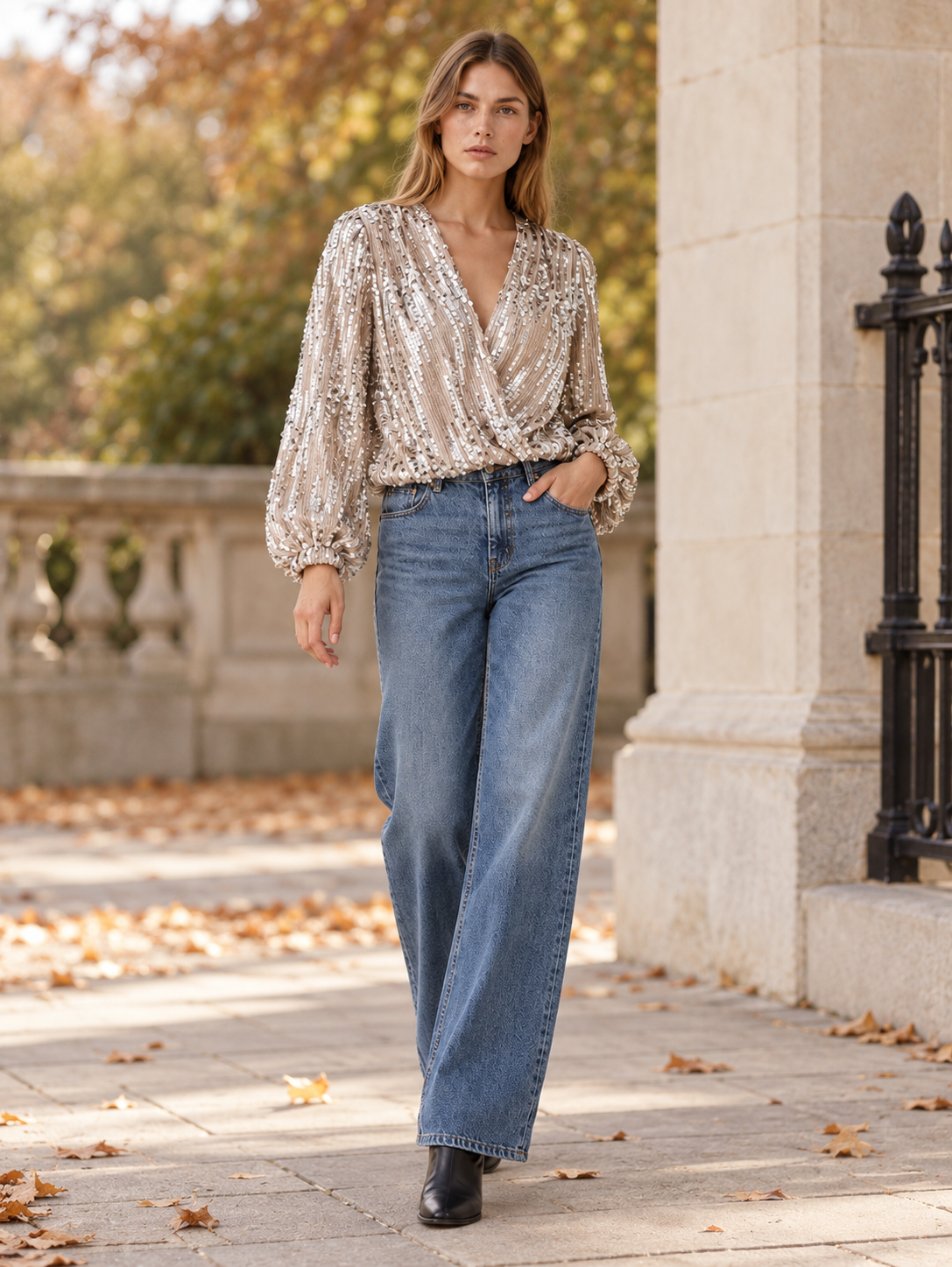 Wendeline | Women's Balloon Sleeve Sequin Top Fall Holiday Party