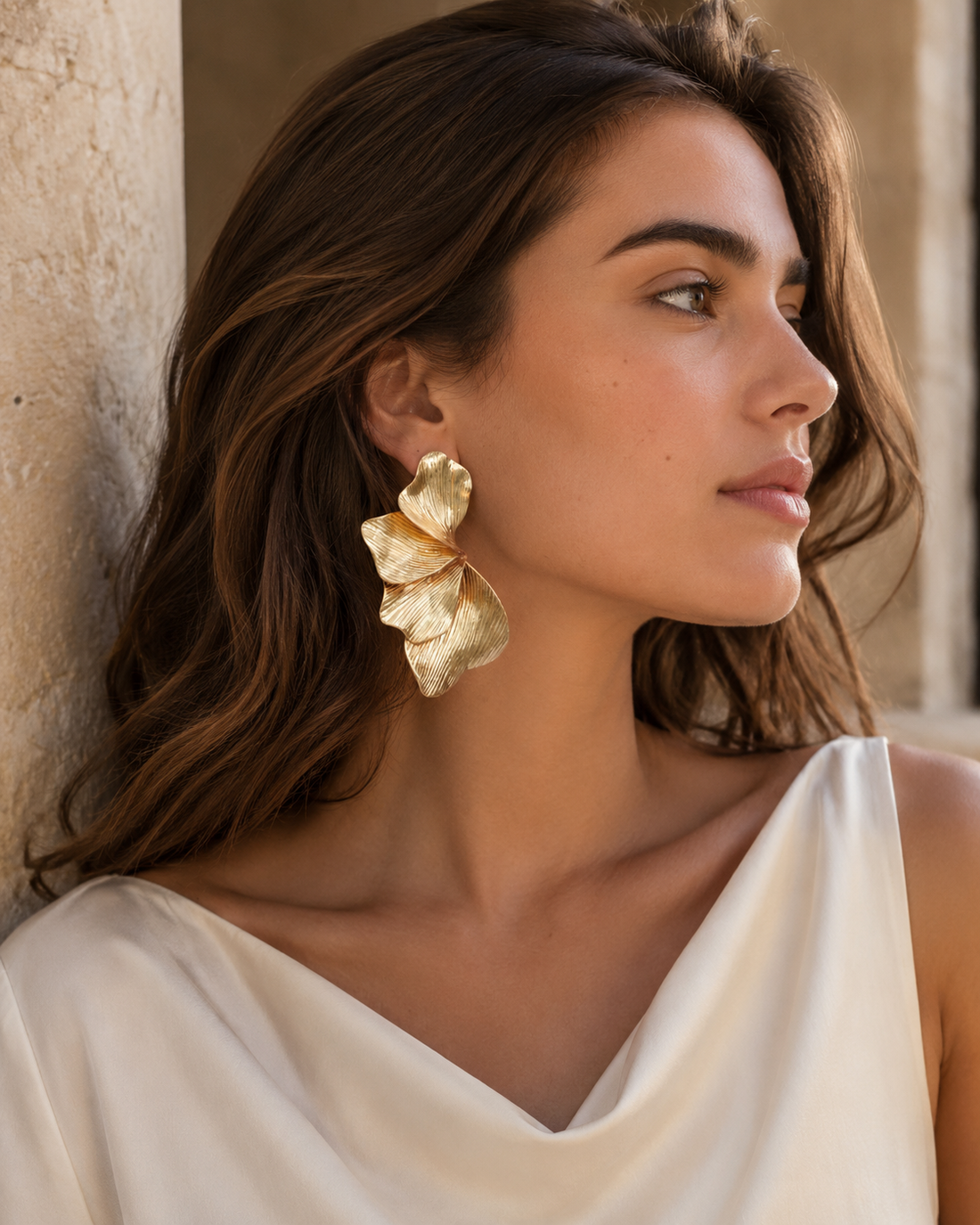 Winona | Leaf Statement Earrings with Textured Finish