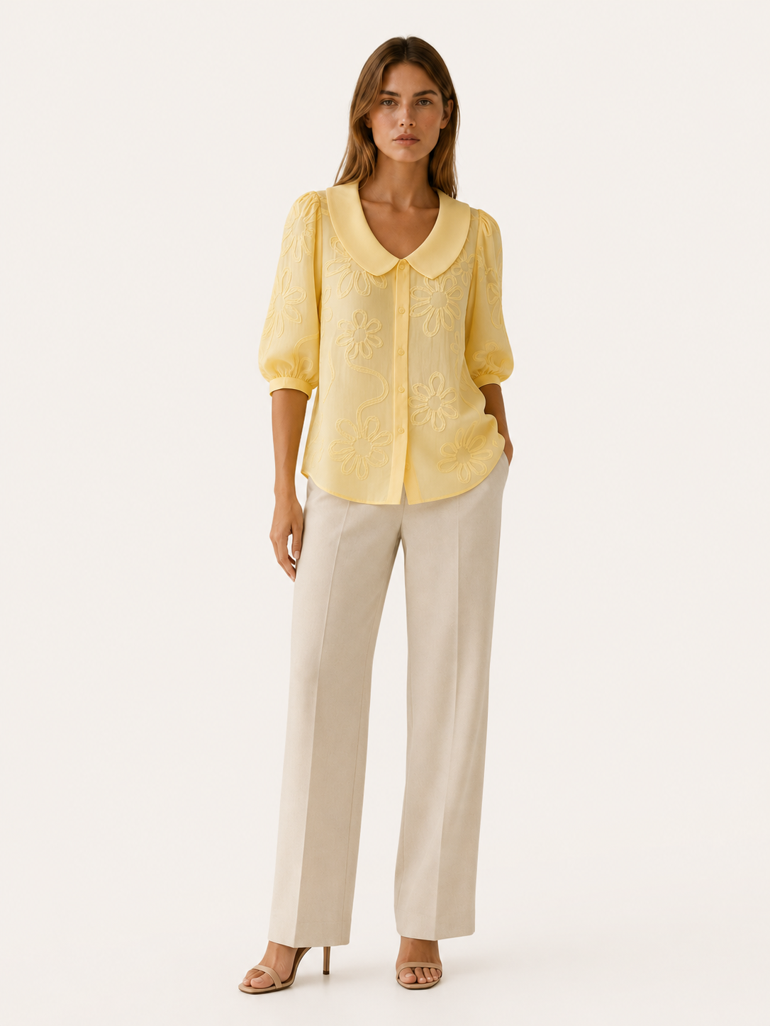 Winsen | Floral Blouse with Peter Pan Collar Button Front
