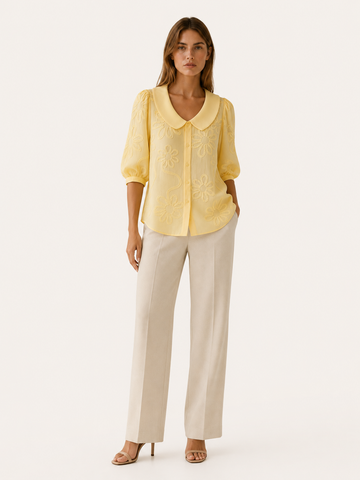 Winsen | Floral Blouse with Peter Pan Collar Button Front